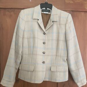 Vintage Harve Bernard Cream and Blue Plaid Blazer Wool Size 6